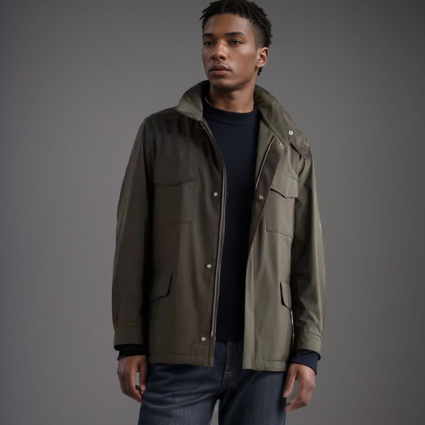 Herren Übergangsjacke mit Kragen und Taschen - BerlinGlamour