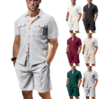 Herren Kurzarm Hemd mit Taschen und Shorts Sommer Set