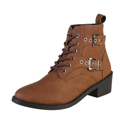 Damen Stiefeletten Schnürstiefeletten Robust Mit Schnallen Schwarz