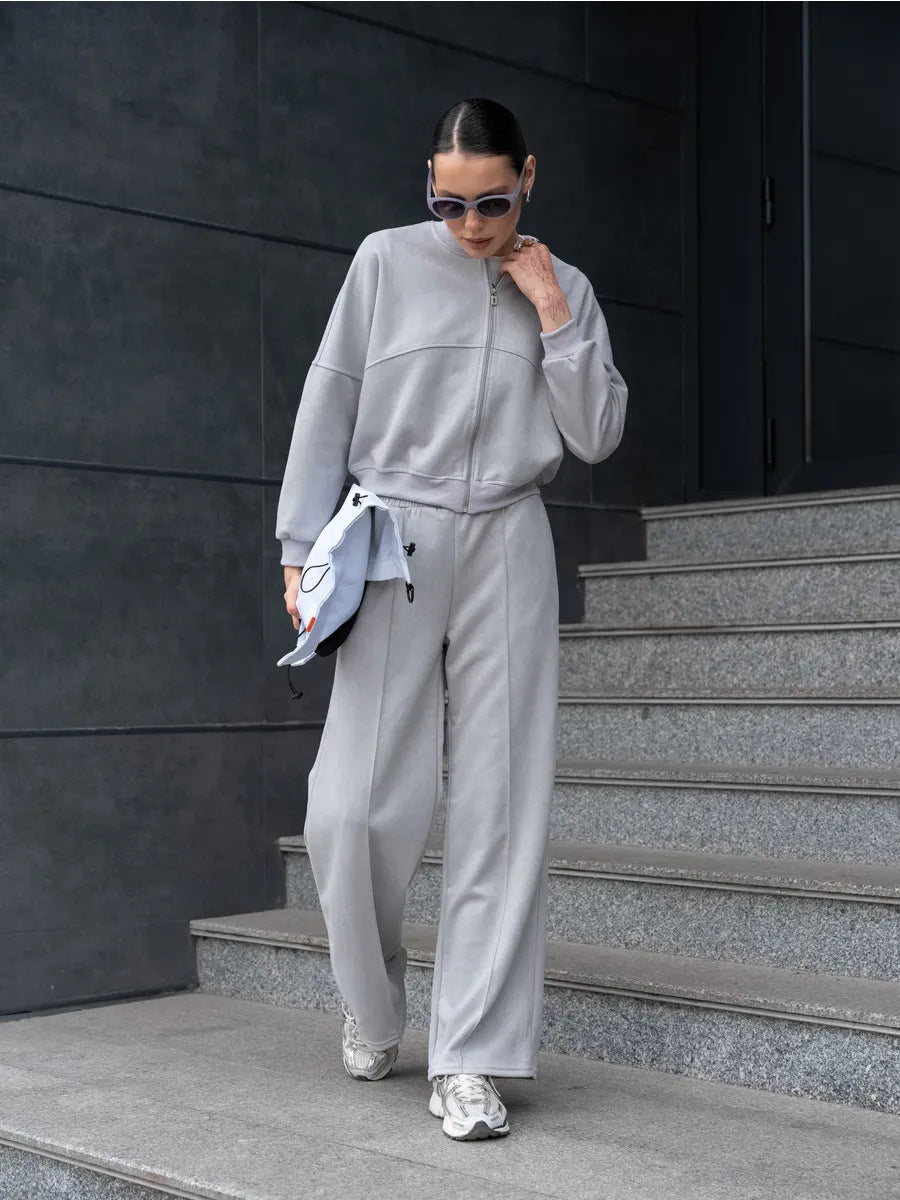 Damen Sportliche Jogginganzug Set mit Elastikbund Schwarz