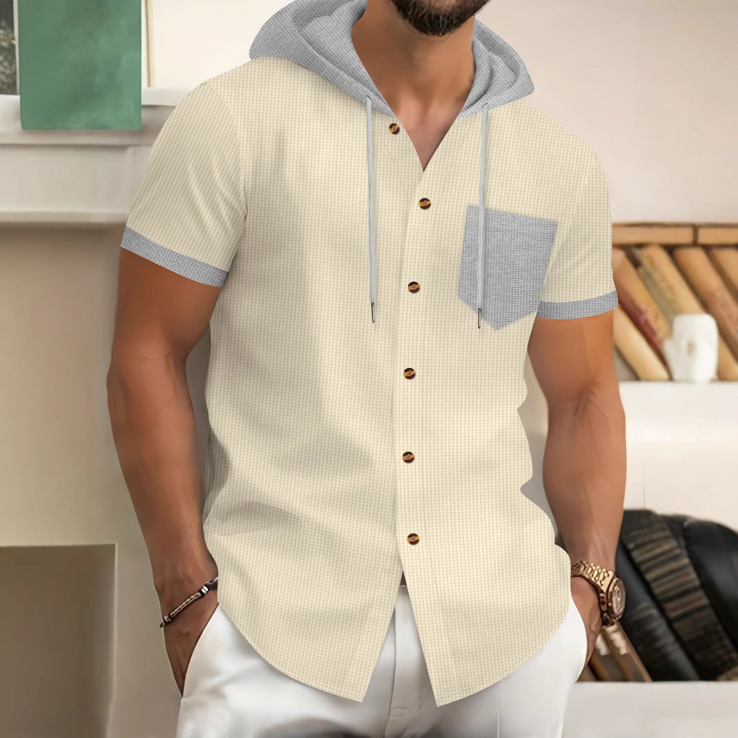 Herren Kapuzenhemd Kurzarm mit Kapuze und Taschen