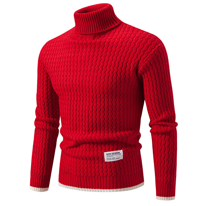 Herren Strickpullover Hochkragen Strukturiert Zopf Muster
