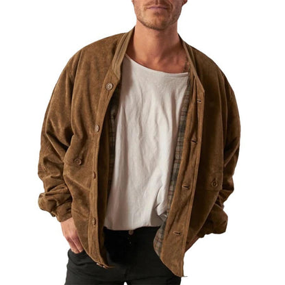 Herren Lederjacke Vintage Stil Wildleder Schwarz