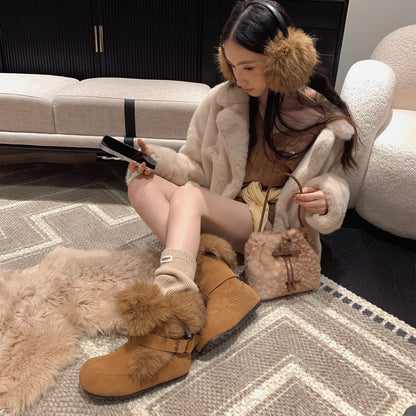 Damen Winterboots Weich Fellrand Kuschelig Warm