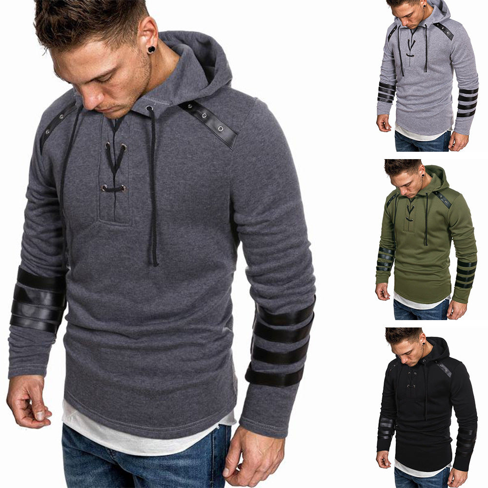 Herren Hoodie Kunstleder Details Streetwear Style - BerlinGlamour