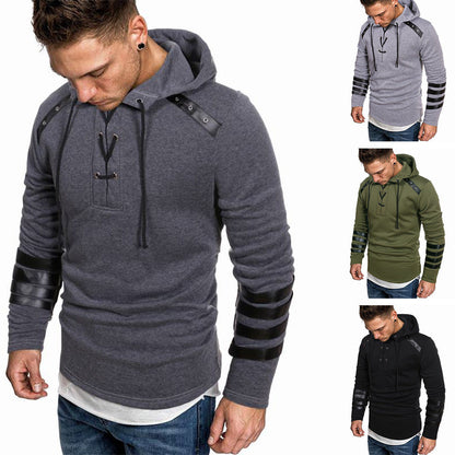 Herren Hoodie Kunstleder Details Streetwear Style - BerlinGlamour