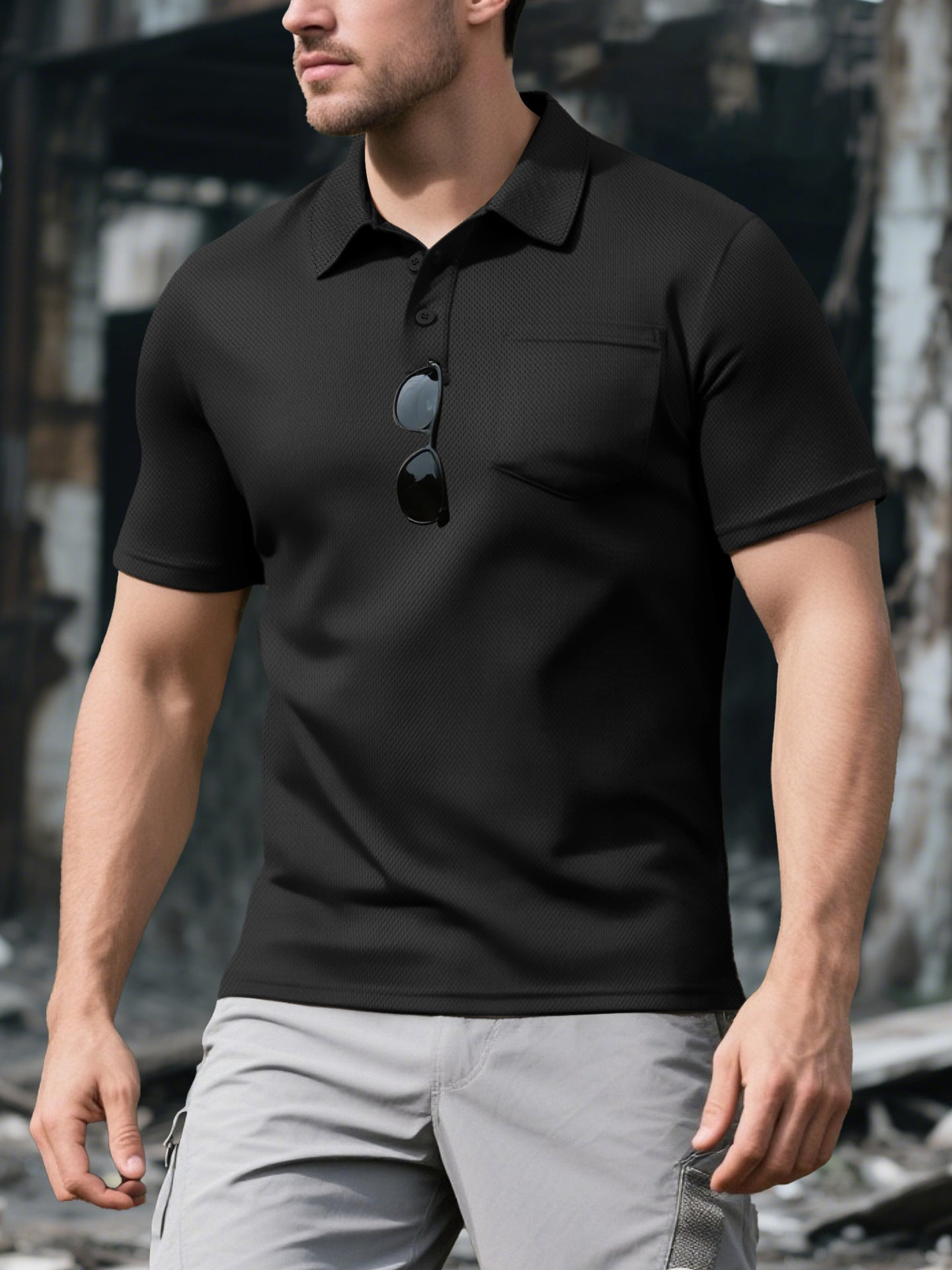 Herren Polohemd Modern mit Brusttasche und Struktur