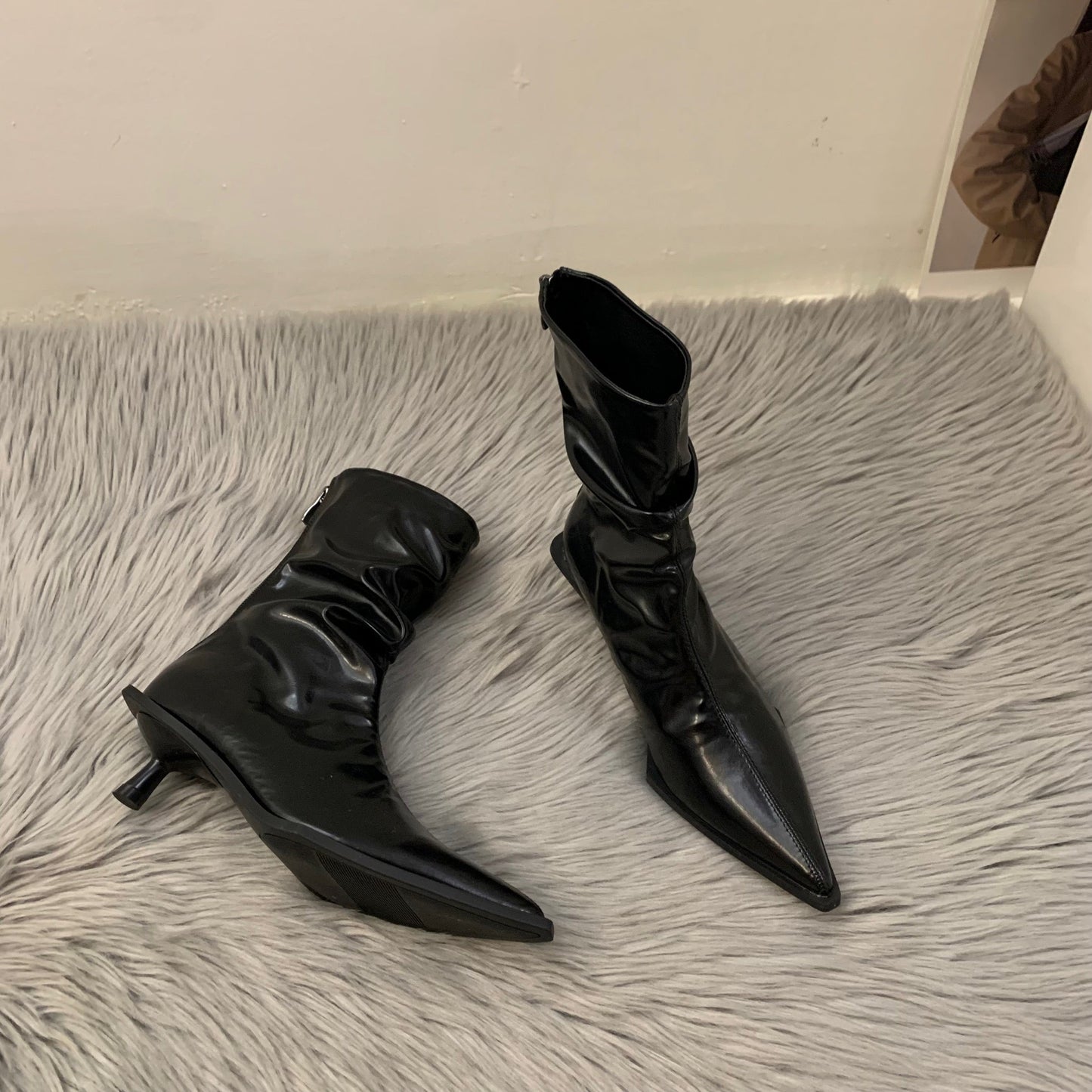 Damen Stiefeletten Elegant Faltenwurf Mit Absatz Schwarz