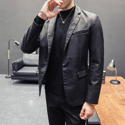 Herren Lederjacke Elegant Kunstleder Schwarz