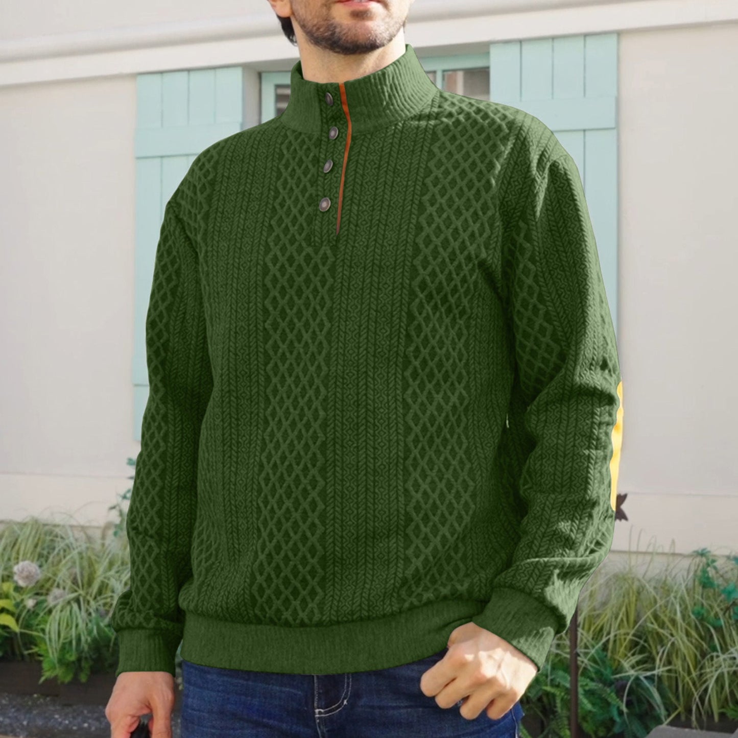 Herren Strickpullover Meliert Knopfleiste Modern - BerlinGlamour