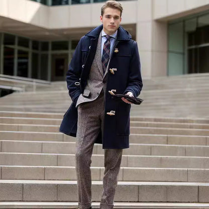 Herren Dufflecoat Stilvoll Knöpfe Elegante Winterjacke