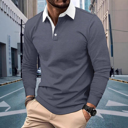 Herren Polohemd Langarm Modern Slim Fit Bequem