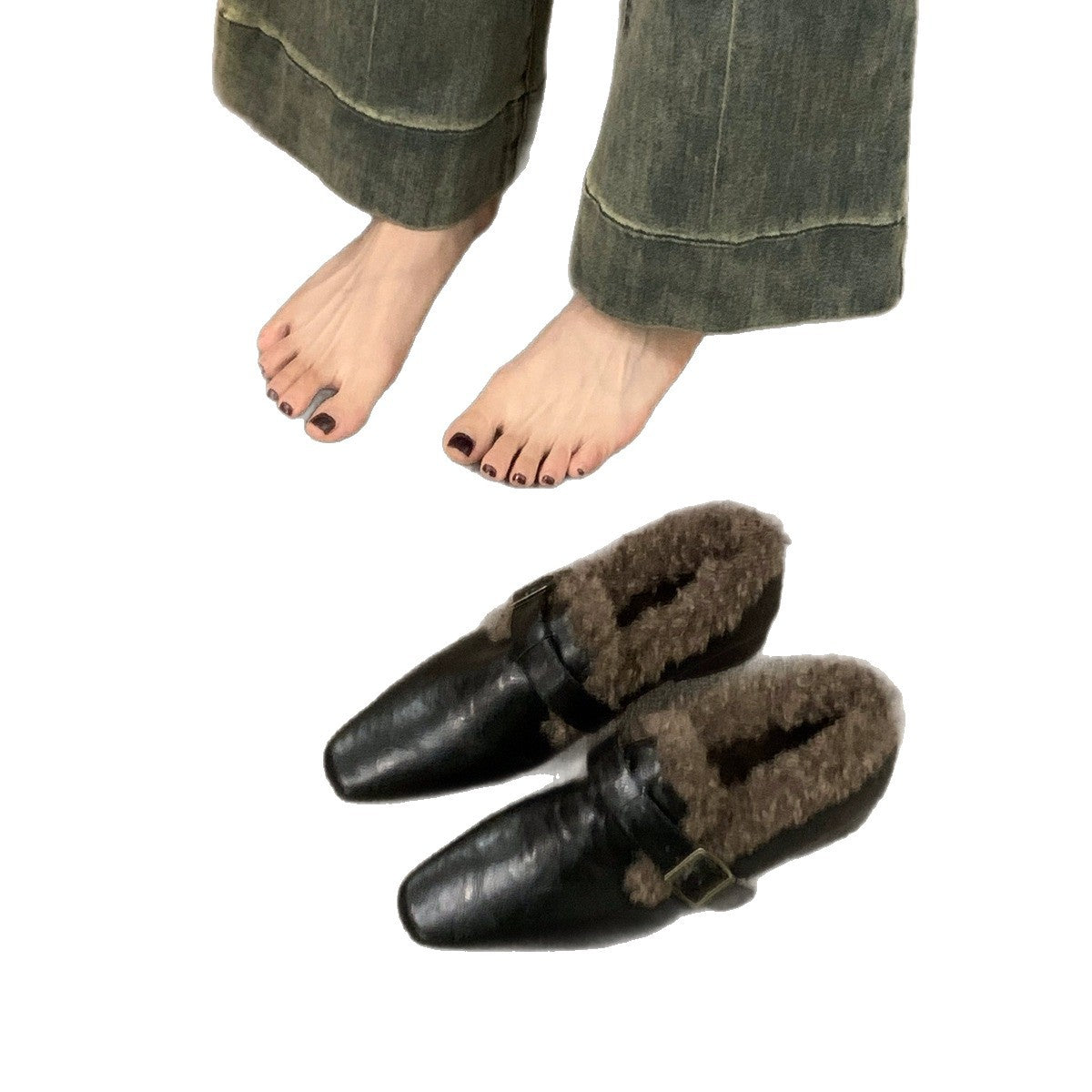 Damen Mokassins Elegante Warmkragen Schnalle