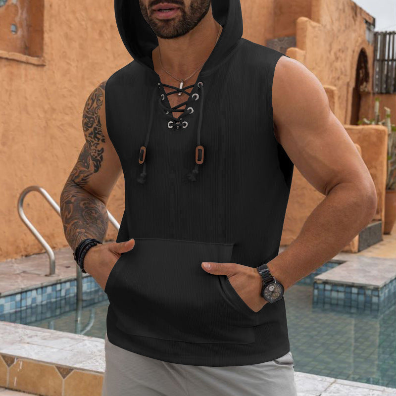 Herren Kapuzen-Shirt Ärmellos Schnürung Modern Sportlich