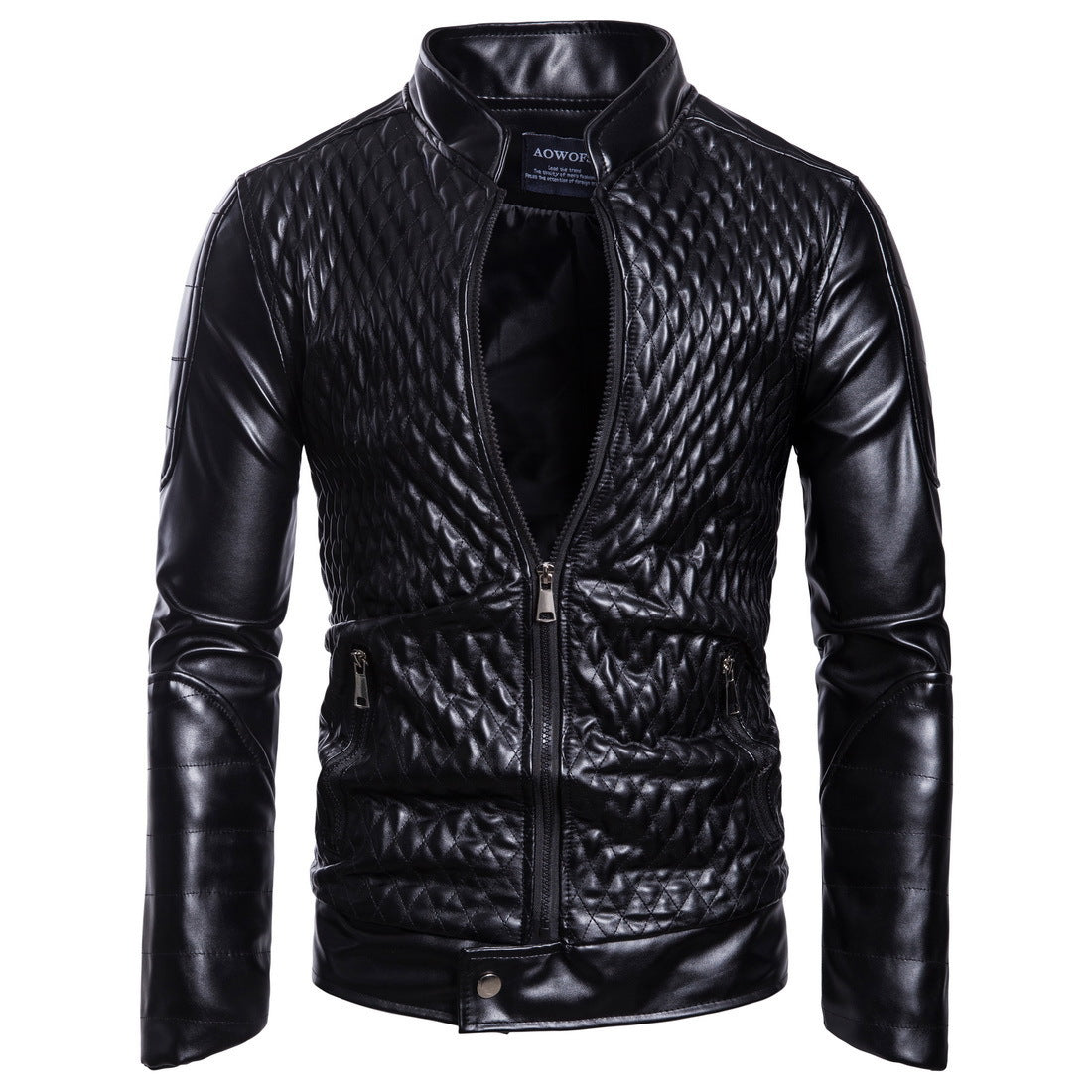 Herren Leder-Motorradjacke Schwarz Gesteppt Modern