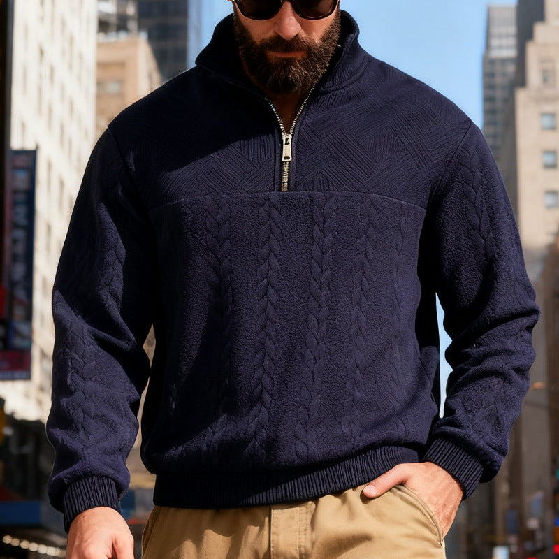 Herren Fleecepullover Halbzipper Strukturmuster Winterwarm