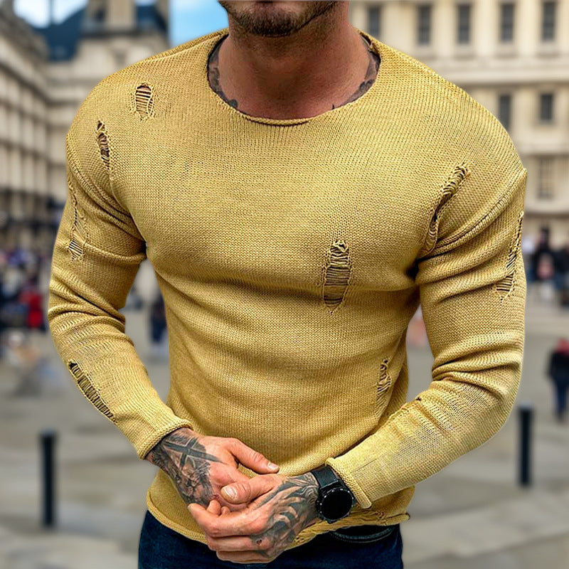 Herren Pullover Rundhals mit Fransen Modern Style