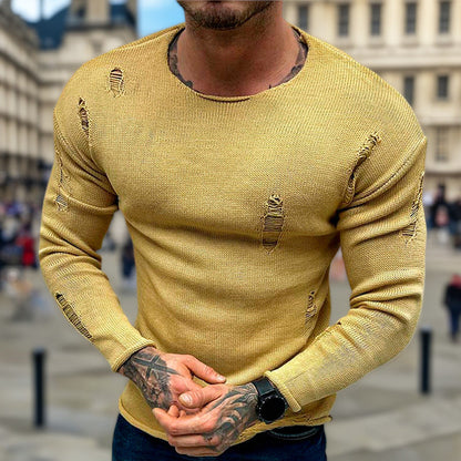 Herren Pullover Rundhals mit Fransen Modern Style