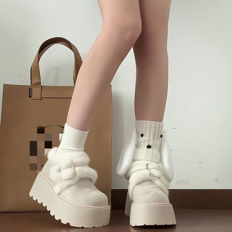 Damen Clogs Plateau Flauschig Weich mit Schnalle