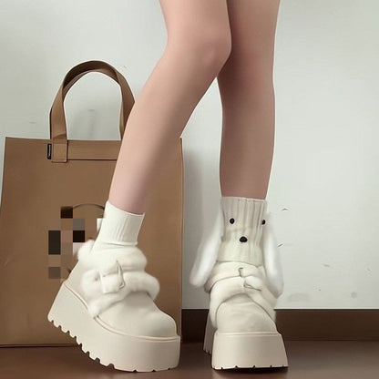 Damen Clogs Plateau Flauschig Weich mit Schnalle