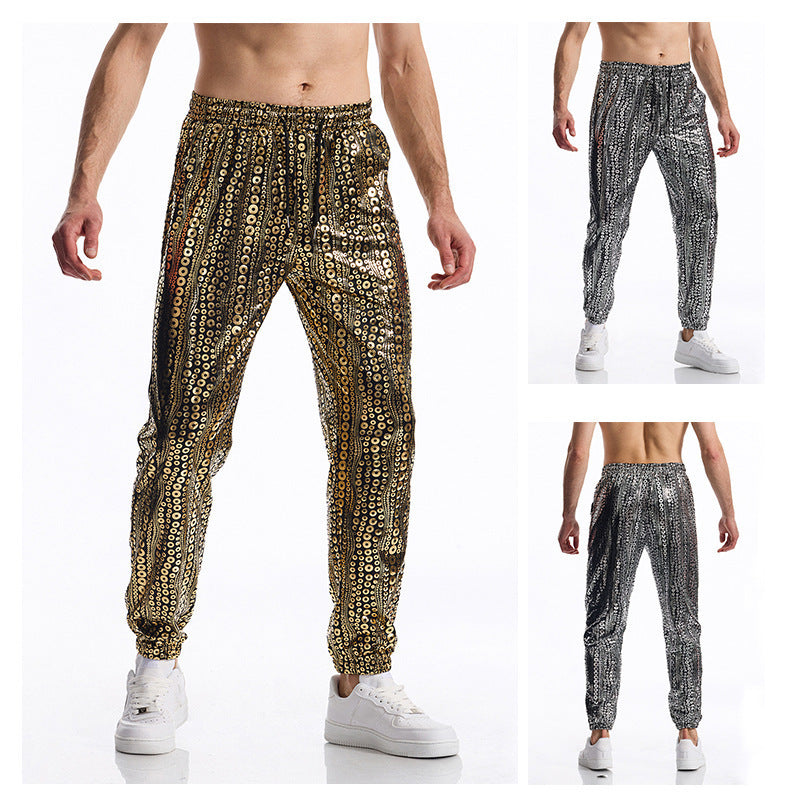 Herren Jogginghose Glitzer Pailletten Schwarz Modern