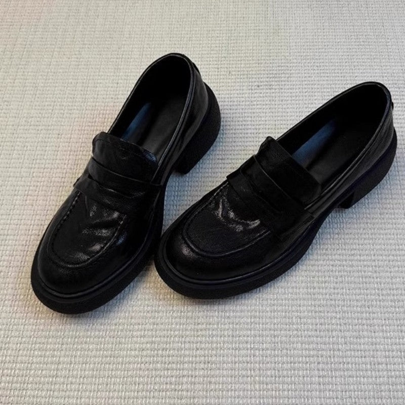 Damen Loafers Robust Lederschuhe mit Blockabsatz