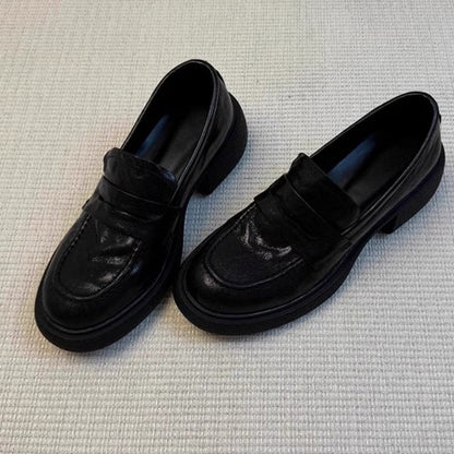 Damen Loafers Robust Lederschuhe mit Blockabsatz