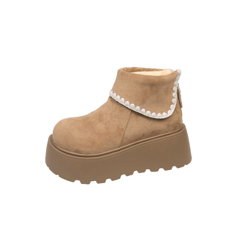 Damen Plattformstiefel Warmfutter Dekorativer Saum Winterstiefel