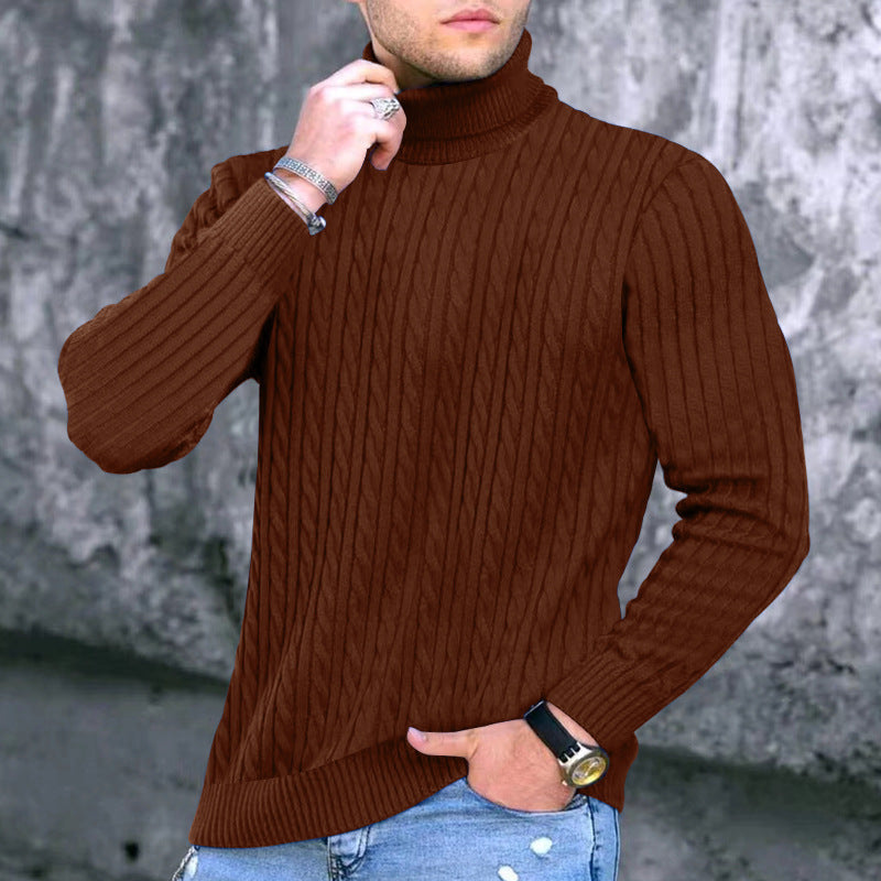 Herren Rollkragenpullover Eleganter Zopfmuster Schwarz Modern