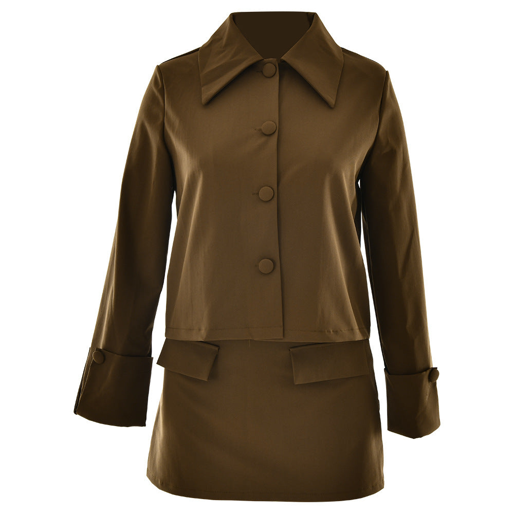 Modische Damen Kurzjacke Übergroßer Kragen Metallic Knöpfe