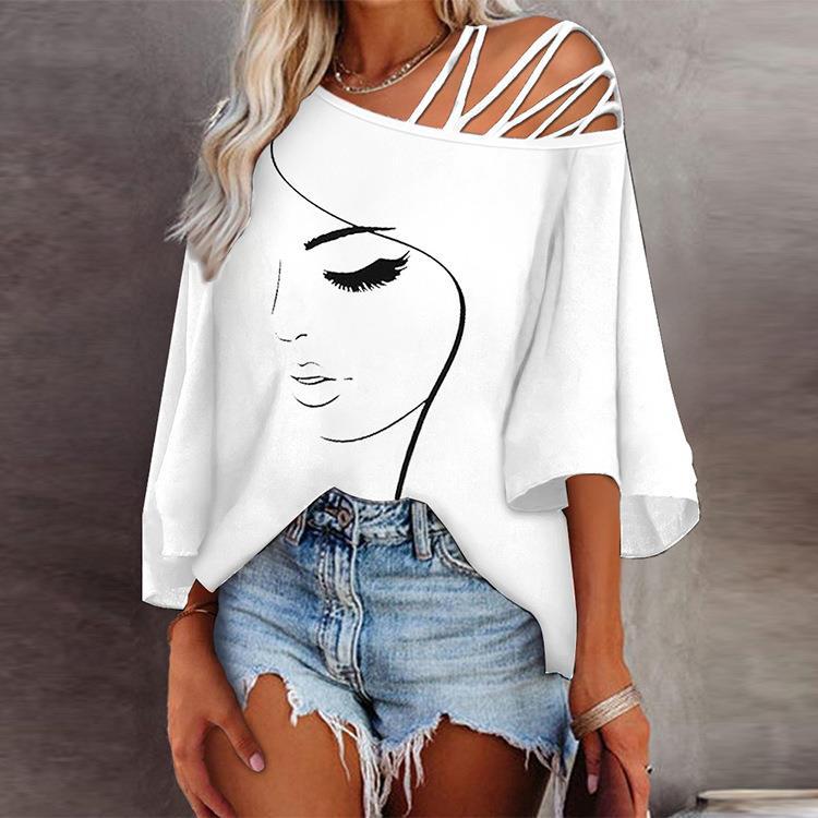 Damen Oberteil Asymmetrisch Grafik Design Trendy