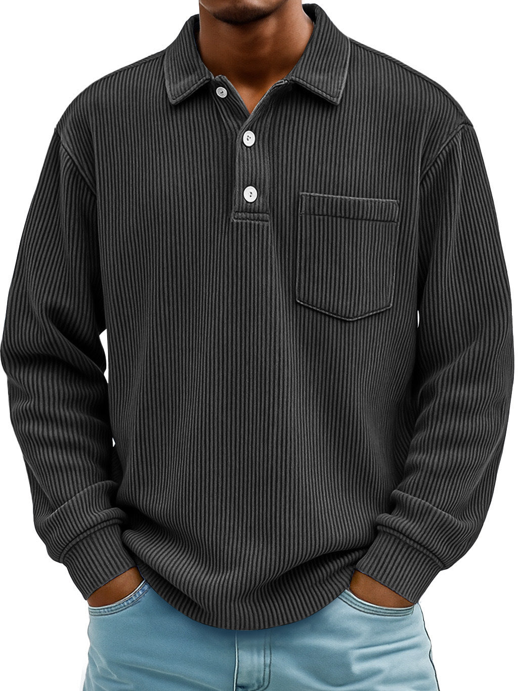 Herren Poloshirt Lässig Longsleeve Strukturiert Modern