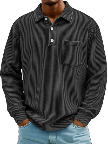 Herren Poloshirt Lässig Longsleeve Strukturiert Modern