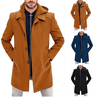 Herren Wintermantel Eleganter Ledermantel Schwarz