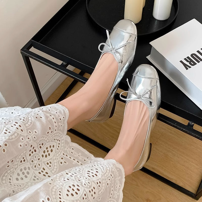 Damen Ballerinas Schleife Elegant Metall