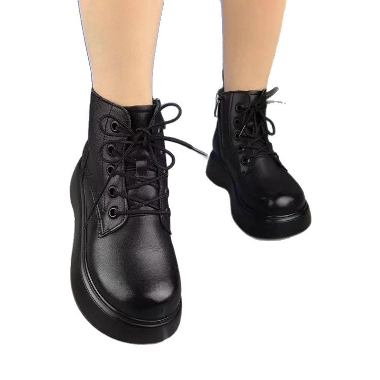Damen Stiefel Schnürboots Plateau Robust Reißverschluss Damenmode