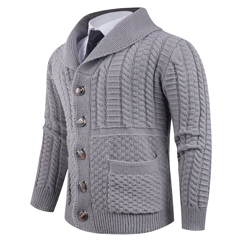 Herren Strickjacke Modern Schalkragen Knöpfe Elegант