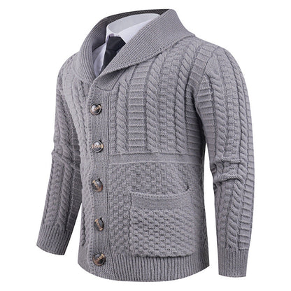 Herren Strickjacke Modern Schalkragen Knöpfe Elegант