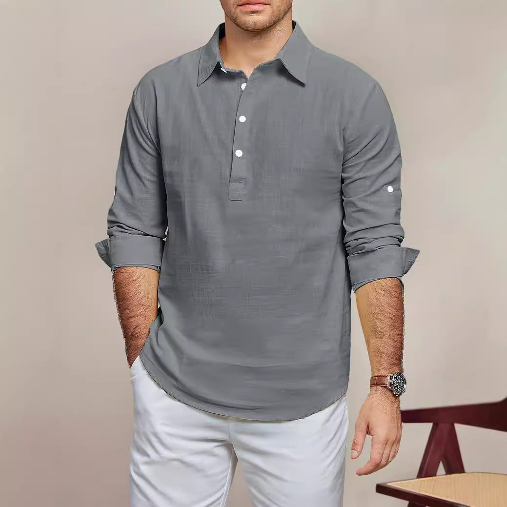 Herren Langarmhemd Modern mit Knöpfen und Feinstruktur