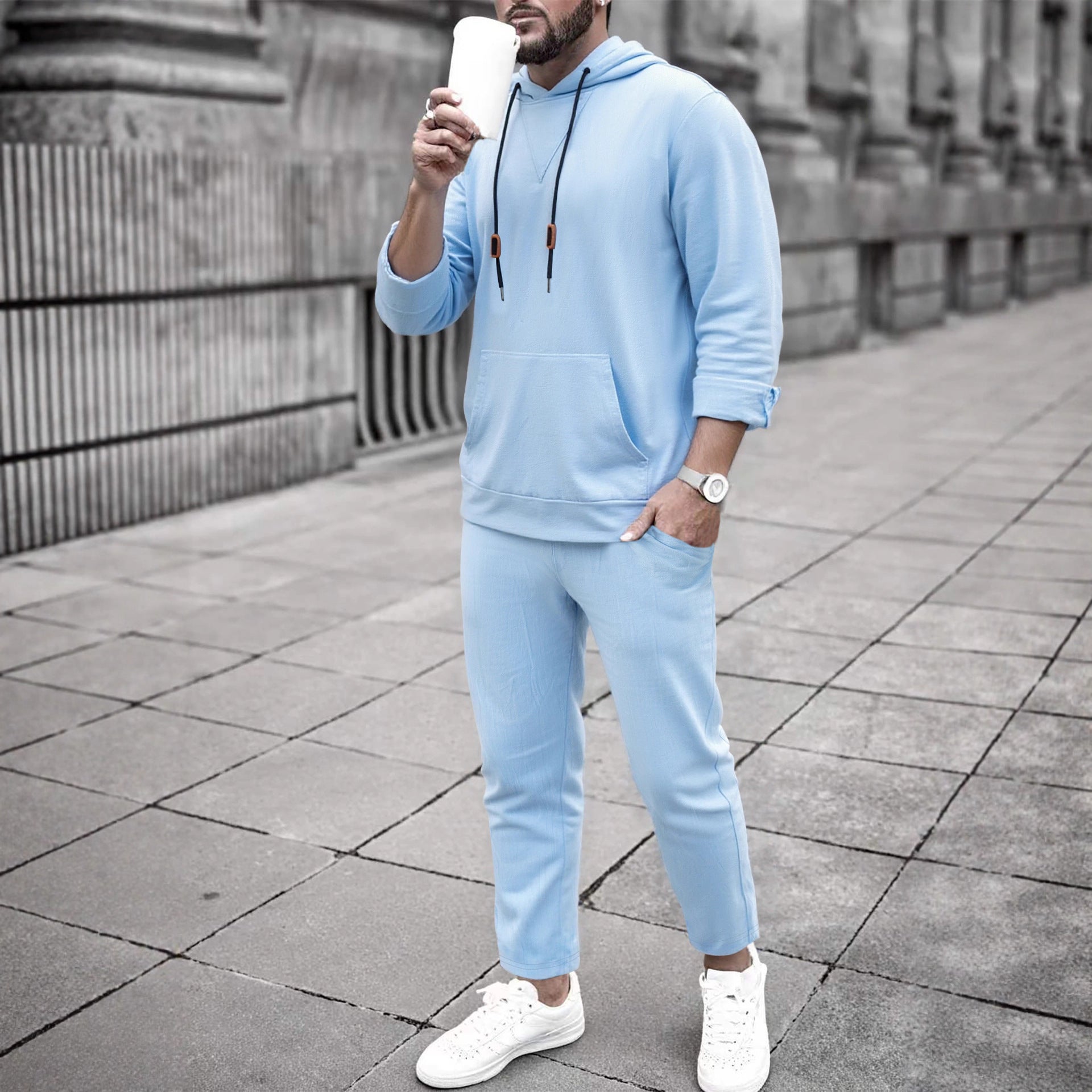 Herren Sport Set Hoodie Jogginghose Casual Grau - BerlinGlamour