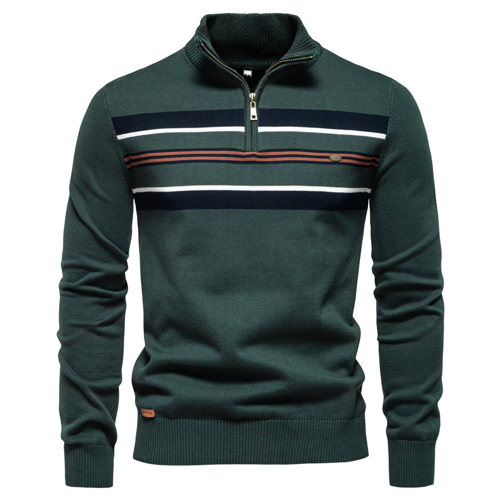 Herren Strickpullover Halbzipper Modern Streifen Design - BerlinGlamour