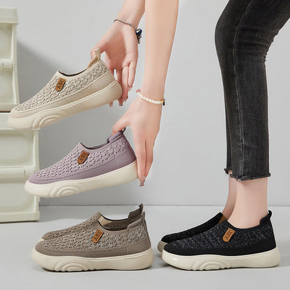 Damen Sneaker Slip-On Elastisch Bequem Weißen