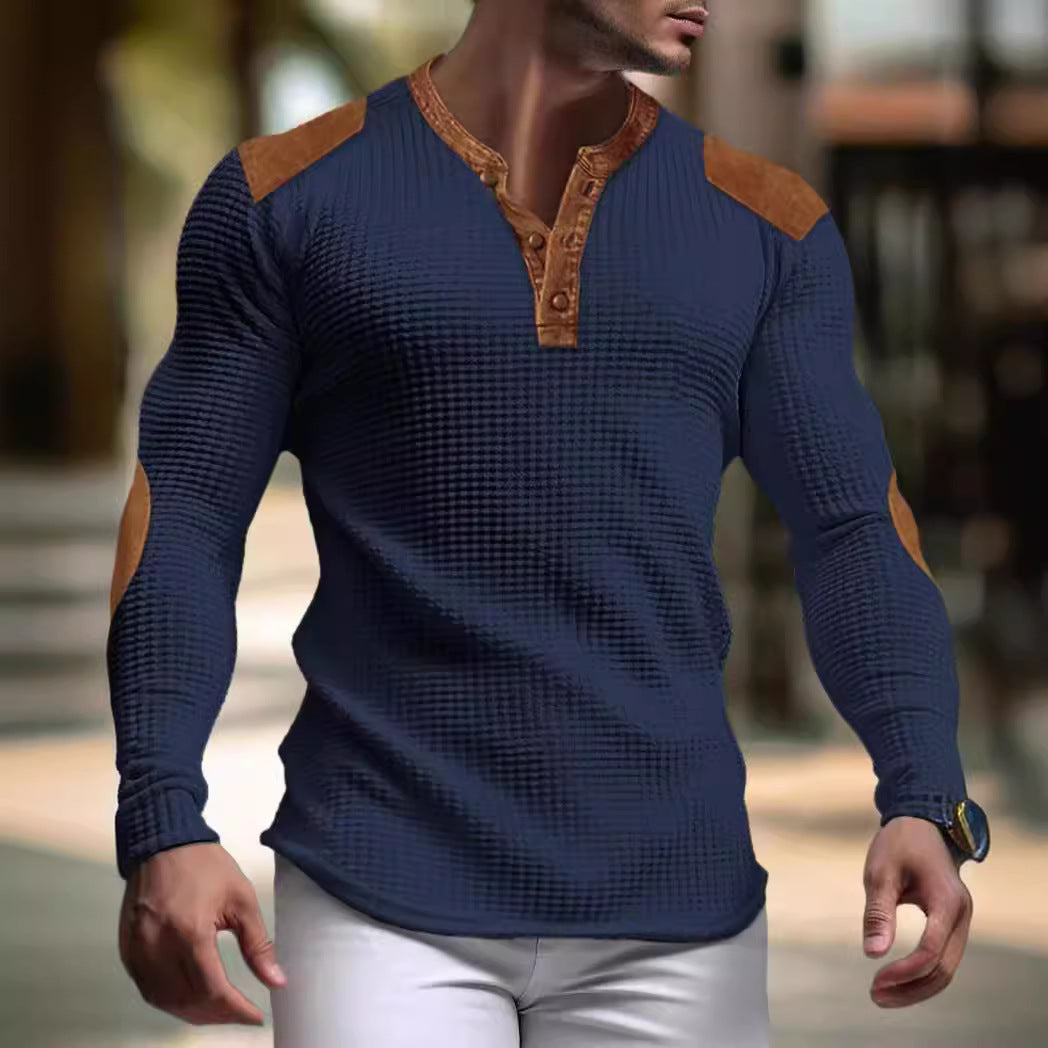 Herren Langarmshirt Leder Applikationen Modern Berlin Style
