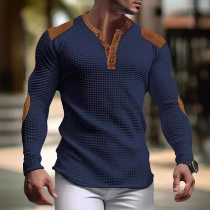 Herren Langarmshirt Leder Applikationen Modern Berlin Style
