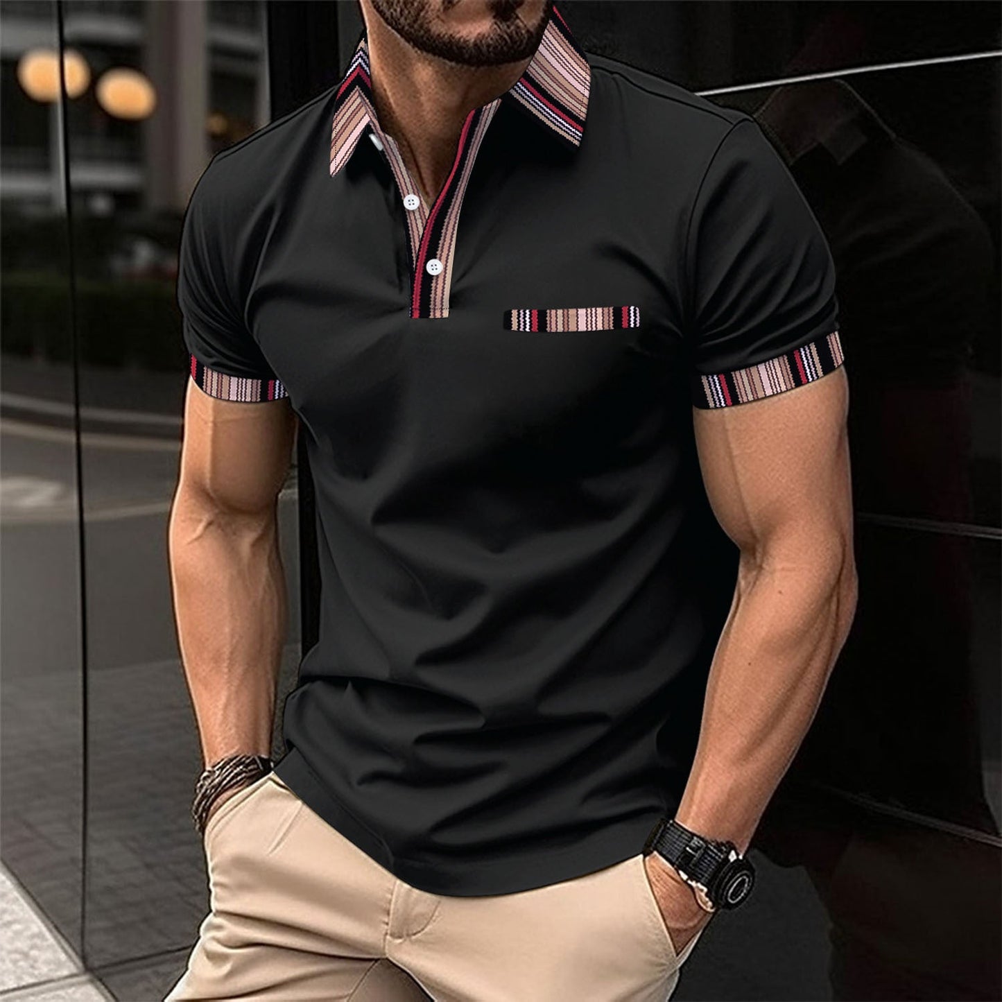 Herren Poloshirt Streifenkragen Modern Slim Fit