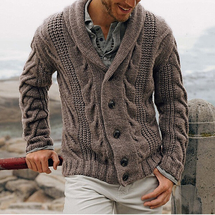 Herren Strickjacke Modern Bequem Kabelmuster Grau - BerlinGlamour