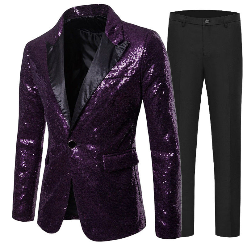 Herren Smokinganzug Glitzer Anzug Elegant Schwarze