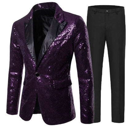 Herren Smokinganzug Glitzer Anzug Elegant Schwarze