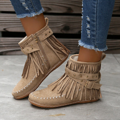 Damen Stiefel Mokassin Fransen Design Elegante Schuhe