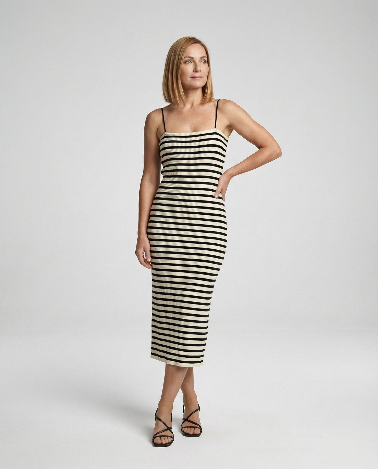 Damen Maxikleid Figurbetont Gerippt mit Spaghettiträgern
